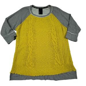 Dolan Boho Yellow Gray Chunky Knit Front 3/4 Sleeve Top Women's Size Large
